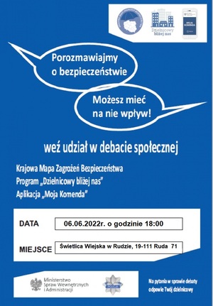 plakat debaty społecznej informujący o jej miejscu i czasie