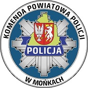 logo Komendy Powiatowej Policji w Mońkach - gwiazda policyjna z napisem Komenda Powiatowa Policji w Mońkach