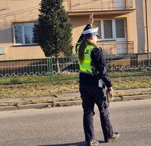 policjanta ruchu drogowego zatrzymuje pojazd do kontroli