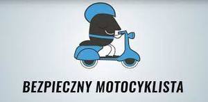 grafika z motocyklista i napisem &amp;quot;Bezpieczny motocyklista&amp;quot;