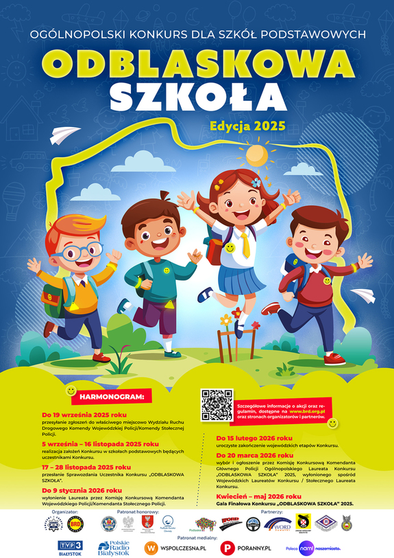 plakat konkursu „ODBLASKOWA SZKOŁA” 2025 W SZKOŁACH PODSTAWOWYCH woj. podlaskiego