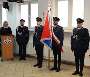 powitanie Komendanta Powiatowego Policji w Mońkach, na zdjęciach zaproszeni goście